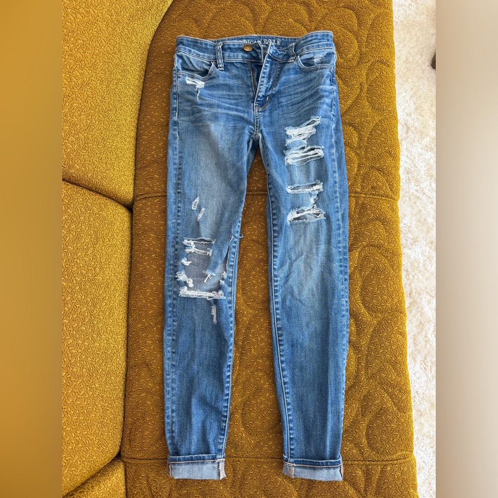 American Eagle Outfitters Super Stretch Ripped Blue Skinny Jeans